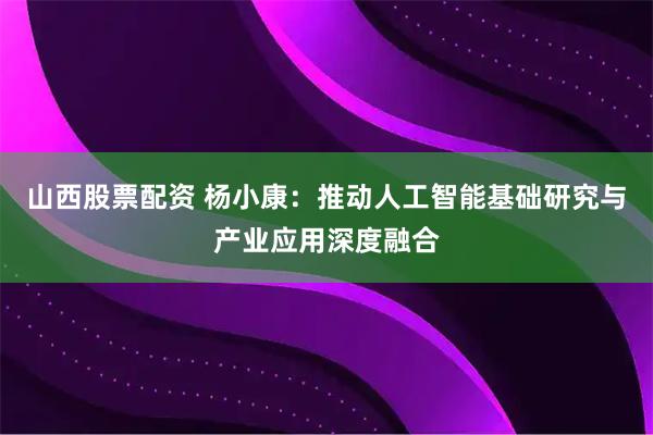 山西股票配资 杨小康：推动人工智能基础研究与产业应用深度融合