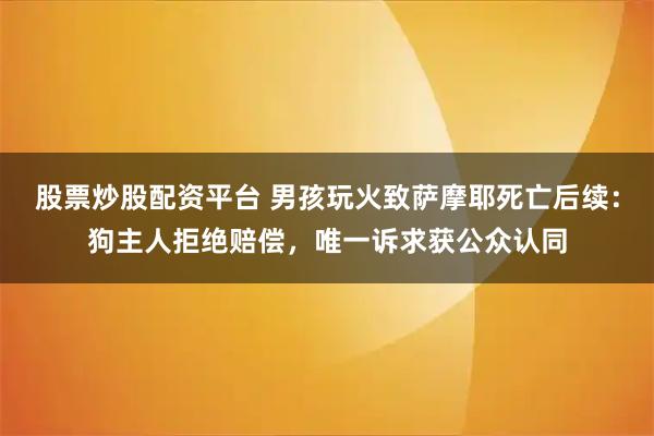 股票炒股配资平台 男孩玩火致萨摩耶死亡后续：狗主人拒绝赔偿，唯一诉求获公众认同
